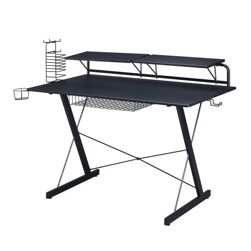Techni Sport TS-200 Carbon Computer Gaming Desk With Shelving, Black