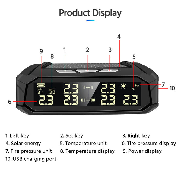 Solar External Tire Pressure Monitor 6 Tire RV Trucks