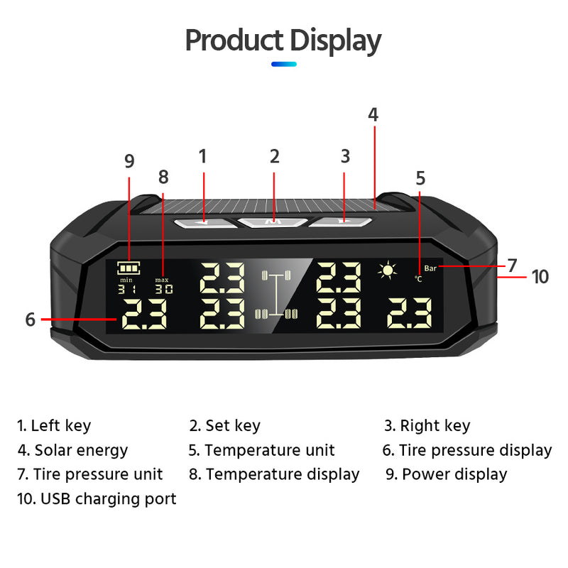 Solar External Tire Pressure Monitor 6 Tire RV Trucks