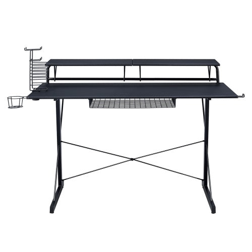 Techni Sport TS-200 Carbon Computer Gaming Desk With Shelving, Black