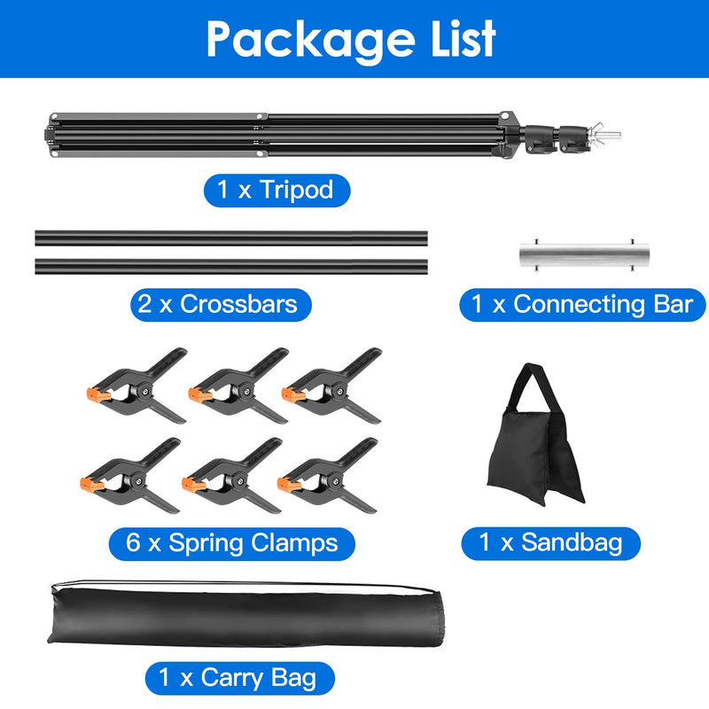 1Set 5X6.5FT T Shape Photo Video Backdrop Stand Heavy Duty Background Stand Adjustable Photography Backdrop Stand With 6 Spring Clamps Sandbag Carry Bag For Studio Party Wedding